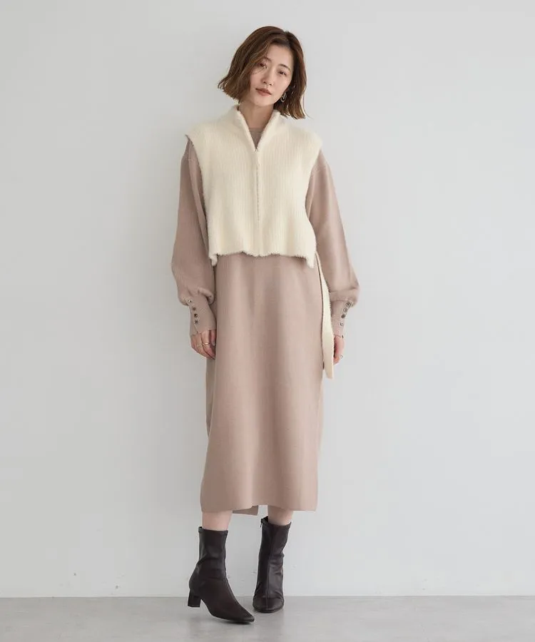 【2点SET】ZIPベストセットニットワンピース